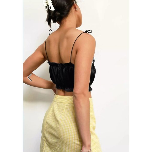 Reclaimed Vintage Ruched Spaghetti Strap Crop Top in Black - Sz 10 - Picture 4 of 8